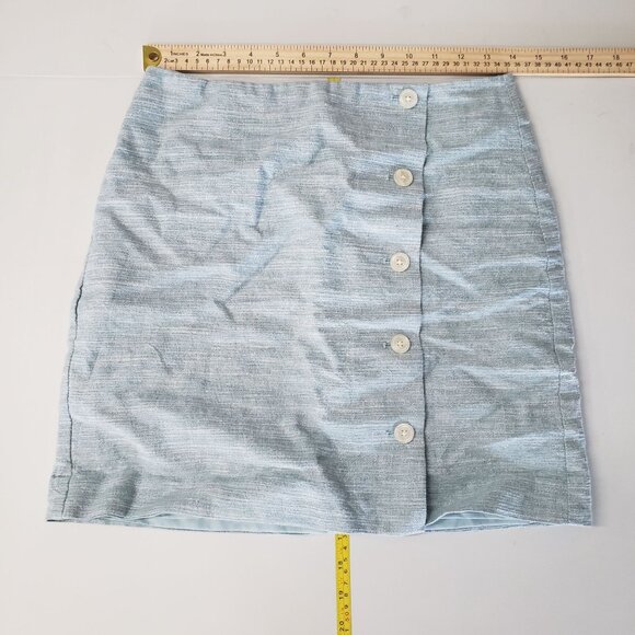 Loft Petites Blue Linen Button Front Mini Skirt Size 2P Casual Preppy Coquette - Picture 3 of 5